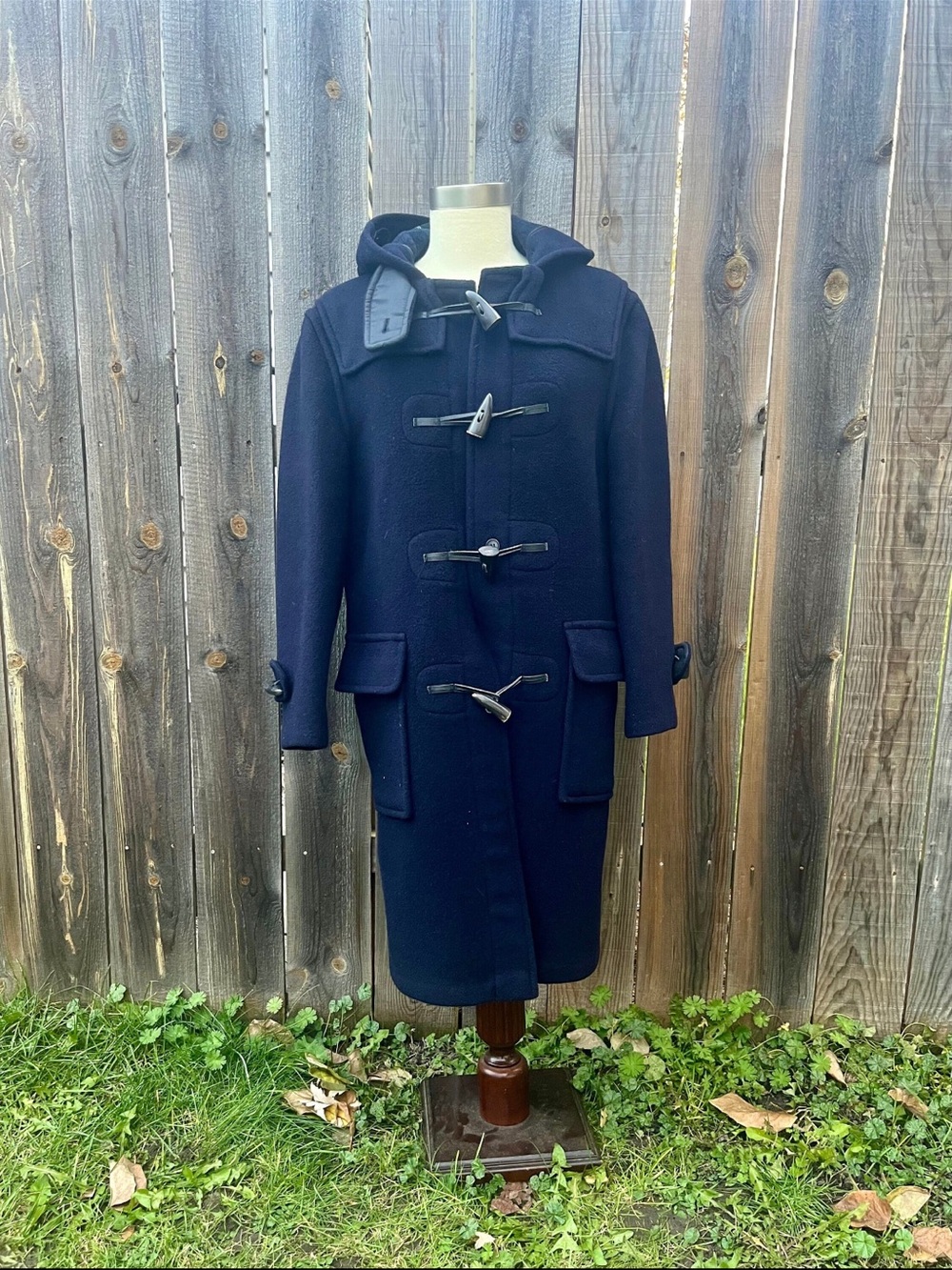 Vintage Navy Blue Gloverall Wool Duffle Coat, Women's Size 4, Plaid Lining EUC
